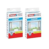 tesa Insect Stop STANDARD Fliegengitter für Fenster (1,3m:1,5m (2er Pack), Weiß (Leichter Sichtschutz))