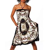 Diva-Jeans Damen Sommer Aztec Bandeau Bunt Tuch Kleid Tuchkleid Strandkleid Neckholder H112, Farbe: N-6217 schwarz-rot, Größe: Einheitsgröß