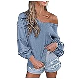 VICIKON Pullover Strickpullover Langarm V-Ausschnitt Lose Pulli Oberteile Damen Strickpullover Eleganty Casual Off Shoulder Einfarbig Top Damen Strickpullover V-Ausschnitt Casual Warm Ob