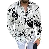 Hemd Herren Streetwear Graffiti Trend Herrenhemd Knopfhemd Langarm Jugend Hemd Element Style Freizeithemd Basic Slim Fit Hemd B-002 XXL