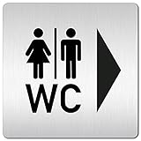 Kinekt3d Leitsysteme XXL Schild - Türschild • 125 x 125 mm • WC + Toiletten Piktogramm Pfeil Richtungspfeil Wegweiser • 1,5 mm Aluminium Vollmaterial • 100% Made in Germany (Pfeil rechts)