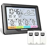 Newentor Wetterstation Funk mit 3 Außensensor Indoor Outdoor Thermometer Hygrometer DCF-Funkuhr Multifunktionale Funkw