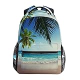 Ahomy Schulrucksack, Buchtasche für Teenager, Mädchen, Jungen, Palme, Strand, Meer, Sonne, Weiß, Wolke und Blauer Himmel, Reiserucksack, Umhängetasche, für Damen und H