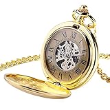 GNUIO Taschenuhren Goldene Automatische mechanische Taschenuhr Schild Anhänger Männer F