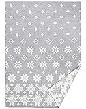 KLIPPAN Creme-graue Wolldecke 'Snowfall', 130x180cm, umkettelt, 100% Lambswool, Reine W