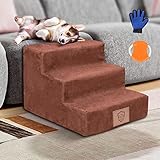 Myiosus Hundetreppe 3 Stufen, Haustiertreppe für Kleine Hunde und Katzen, Hundetreppen Katzentreppe für Sofa Bett Couch - mit Haustierhandschuh und Haustier Frisb