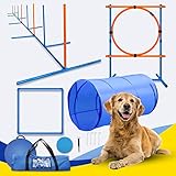 YON.SOU. Agility-Trainingsgeräte-Set für Hunde, Hinderniskurs, Hinterhof, Indoor- oder Outdoor-Spiel, inklusive Hundetunnel, Webstangen, verstellbare Hürden, Pausebox, Frisbee, Pfeife mit Trag
