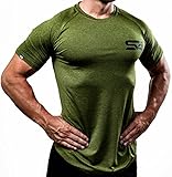 Satire Gym® - Fitness Slim Fit T-Shirt Herren/Funktionelles & schnell trocknendes Sportshirt Heren Kurzarm – Herren Fitness Shirt als Bodybuilding Shirt & Workout Gym Shirt (L, olivgrün meliert)