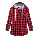 Briskorry Damen Karierte Kapuzejacke Y2K Vintage Langarmshirt Boyfriend Sweatjacke mit Tasche Knopfleiste Hemdbluse Casual Cardigan Dünne Mantel Hemdjacke Outw