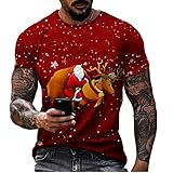 COOFANIN Weihnachts-/Weihnachts-/Weihnachts-/Weihnachts-/Weihnachts-/Weihnachts-/Weihnachtsmann-Druck, kurzärmelig, Rundhalsausschnitt, lässig, T-Shirts, rot, L