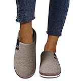 MoneRffi Hausschuhe Damen Pantoffeln Herren Memory Foam Plüsch Pantoffeln Warme rutschfeste Bequem Flache Flip Flop Home Slipper Unisex Kuschelig Flauschige Schuhe(A-Khaki，40/41 EU)