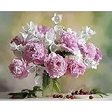kenyoo Malen nach Zahlen DIY Rosa Weiße Blume Leinwand Acrylgemälde Erwachsene Kinder Anfänger Zuhause Wohnzimmer Dekoration Geschenke Rahmenlose SHD94