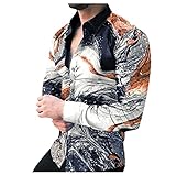 sutelang lurryly Hawaii-Hemd, bedruckt, große Größe, Frühling und Herbst, lässig, langärmlig, Fantasie, Blume, Freizeithemd, Knopfleiste, kaki, XXL