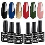 Lagunamoon Gel-Nagellack-Set, 6 Farben, Gel-Nagellack, Soak-Off, UV-LED-Maniküre-Set erfordert Trocknen unter der Nagellampe, 8 ml pro Flasche, Nussknacker, schwarzer Gel-Nagellack, Weihnachtsgeschenk