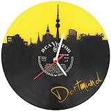 GRAVURZEILE Dortmund Fan-Uhr Wanduhr aus Vinyl Schallplattenuhr Upcycling Design-Uhr Vinyl-Uhr Wand-Deko Vintage-Uhr Wand-Dekoration Retro-Uhr Made in Germany