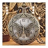 GNUIO Taschenuhren Antike 3D Schmetterling Hohlkofferdesign Quarz Taschenuhr Kette Steampunk Halskette Anhängeruhr Bester Sammlerstücke Geschenk