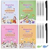 Winthai kinder magisches heft Große, Magisches Übungsbuch, 3D Groove Magic Kalligraphie, 4 Stück Wiederverwendbares Schreibtafel mit 10 Nachfüllungen +2 Stift Magische Heft set für Kinder, 25*17.5