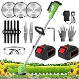Rasentrimmer Mit Akku, Akku Rasentrimmer Mit Akku Und LadegeräT, 90° Drehbarer Trimmerkopf Akku Rasentrimmer, Rasentrimmer Akku Fuer Heim Und Garten,Green 42V*2BAT
