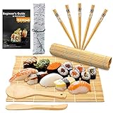 DYFFLE Sushi Set, 10 Teile - Sushi Maker Set für Anfänger, Sushi Selbst Machen Set Sushi Rollmatte (2 Sushi Matte + 1 Reisstreuer + 1 Paddy Paddel + 5 Stäbchen + 1 Anweisungen) Bambus S