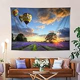 Teen Schlafzimmer Wohnzimmer Wohnheim Wohnkultur Frühling Lavendelfeld Heißluftballon Wandteppiche Wandkunst, Wandbehang Tapisserie Yogamatten Psychedelischer Hippie Wandteppich 150cm x200