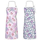 FunChaos 2 Stücke Küchenschürzen für Frauen, Wasserdichte Blumen Schürzen mit 2 Taschen, Kochschürze zum Kochen, Backen, Garten, Premium Damenschürze, Perfekte Geschenke für Mama, Frau, Freundin, O