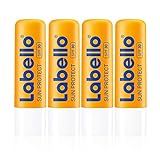 Labello Sun Protect im 4er Pack (4 x 4,8 g), wasserfester Lippenpflegestift mit Sonnenschutz (LSF 30), Lippenpflege ohne Mineralö
