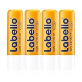 Labello Sun Protect im 4er Pack (4 x 4,8 g), wasserfester Lippenpflegestift mit Sonnenschutz (LSF 30), Lippenpflege ohne Mineralö