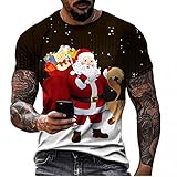 HJHGJ Weihnachts-T-Shirts für Herren, bedruckt, Patchwork, Colorblock-Polos, kurzärmelig, O-Ausschnitt, Tops, Modal, weich, bequem, schmale Passform, leicht, dünn, lustig, modisch, coffee, L