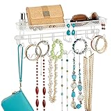 mDesign Schmuck Organizer – schicke Wandgarderobe mit Ablage für Ketten, Ohrringe, Brillen, Kosmetik, Handys und weitere Accessoires – geräumiger Wandorganizer –- weiß