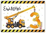 12 Einladungskarten zum 3. dritten Kindergeburtstag Jungen Baustelle Bagg