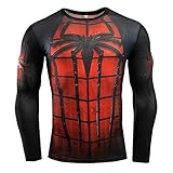 HOOLAZA Avengers Super Heroes Herren Langarm Kompressions T Shirt Herren Joggen Motion Shirt, Spiderman Red, 4XL