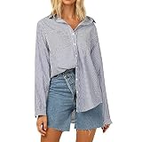 Xenwang Europäische und amerikanische Damen Frühjahr und Sommer gestreifter Druck einreihig langärmliges Hemd Damenmode lässig locker S
