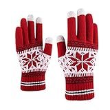 DolceTiger Handschuhe Winterhandschuhe Touchscreen Strick Fingerhandschuhe Sport Warm und Winddicht Winterhandschuhe für Skifahren Radfahren, Geeinget für Damen und Herren (Red, One Size)