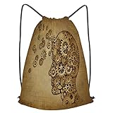 fudin Unisex Wasserdicht Kordelzug Rucksack Gehirnfunktion der menschlichen Intelligenz mit Grunge-Textur Turnbeutel Sporttasche für Yoga Freien Schule Strand Schw