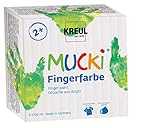 Kreul 2314 - Mucki leuchtkräftige Fingerfarbe, 4 x 150 ml in gelb, rot, blau und grün, parabenfrei, glutenfrei, laktosefrei und vegan, auswaschbar, vermalbar mit Pinsel, Schwamm und Fing