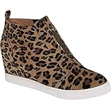 Damen Keilabsatz Plateau Sneaker High Top Stiefeletten Mid Heel Reißverschluss Booties, Gelb (Gelbes Leopardenmuster), 40 EU