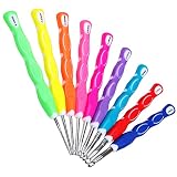 Coopay Bunte Häkelnadeln für Arthritische Hände, 9 Stück Ergonomische Häkelnadel Set mit Weicher Griff, 2,0-6,0 mm Häkelnadeln mit Rutschfeste Daumenstreifen, Schön Häkelnadelset für Häkelanfäng