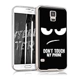 kwmobile Hülle kompatibel mit Samsung Galaxy S5 / S5 Neo - Handyhülle Silikon Case - Don't Touch My Phone Weiß Schw
