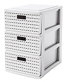 Sundis Country Schubladenbox mit 3 Schübe in Rattan-Optik, Kunststoff (PP), weiss, A5 (26 x 18,5 x 28 cm)