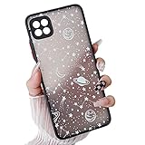 ZTOFERA Kompatibel mit Samsung Galaxy A22 5G Hülle (Nicht für A22 4G), Planet Stern Universum Muster Schutzhülle Matt Harte PC Rückseite Handyhülle mit Silikon Bumper Cover für A22 5G, Weiß Sky