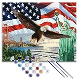Malen nach Zahlen Erwachsene, DIY Handgemalt Ölgemälde für Kinder Anfänger Freiheitsstatue und Adler Leinwanddruck Wandkunst Dekoration Home Haus Deko Frameless 50x40