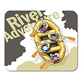 Mauspads Rough Mountain River in Gelb Aufblasbares Boot Rafting Sitzen Vier Männer Helme und Schwimmwesten Menschen Mauspad Für Notebooks, Desktop-Computer Mausmatten, Bü