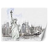Carowall Vlies Fototapete Manhattan Wolkenkratzer Skizze 300x210 cm schwarz-weiß Wanddeko Inklusive Kleister Hotel Spa Büro Wohnzimmer Schlafzimmer Flur New York City F