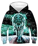 ALISISTER Kinder 3D Blitz Wolf Druck Hoodie Sweatshirt Unisex Lustige Langarm Pullover Kapuzenpullover Kapuzen Sweatshirt mit Taschen (M=8-10 Jahre)