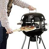 Hairy Bikers 45.7 cm Wasserkocher 3-in-1 BBQ mit Pizzastein & Rotisserie-Aufsätzen, abnehmbarer Aschebehälter für einfache Reinigung, schwarz, GDW1016