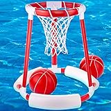 GOODS+GADGETS Swimming-Pool Wasser Basketball; Schwimmender Basketball-Korb; Pool Wasser-Spielzeug Basketball Floating Hoop Pool-Zubehör Set (2X Basketbälle)