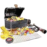 JOYUE Piraten Schatztruhe Goldmünzen Edelstein Piratenschatz Set, Piratenschatzkiste Schmucksteine für Schatzsuche, Piraten Party Favor, Kinderspielzeug Piratenparty Dekoration Mitgeb