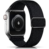 drivego Armband Kompatibel mit Apple Watch 44mm 40mm 45mm 41mm 42mm 38mm, Elastisch Nylon Geflochtenes Armband Kompatibel mit Apple Watch SE Series 7 6 5 4 3 2 1, 42mm/44mm/45mm, Schw