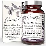 Donivital® Leber-Vitamine 22PLUS - Hochdosiert Mariendistel für 2 Monate Kräuterkraft - 22-fach Kräuter-Komplex Artischocken Löwenzahn Ingwer Enzian Curcuma Galgant und viele w