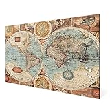 BANJADO Glas Magnettafel mit 4 Magneten | Magnetwand 120x80cm groß | Memoboard beschreibbar perfekt für die Küche | Magnetboard groß mit Motiv Historische Weltk